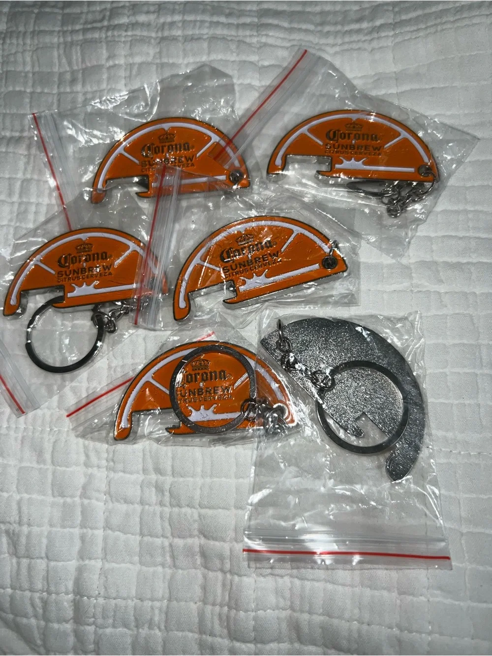 Set of 6 Corona Sunbrew Citrus Cerveza Orange Slice Bottle Opener Metal Keychain